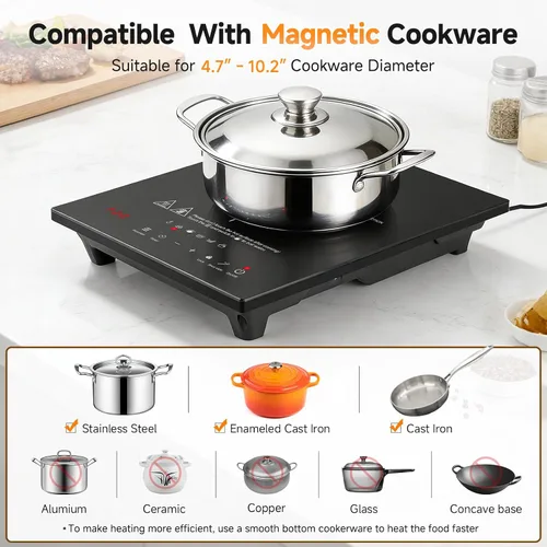 Miniatura 7 de AMZCHEF Placa de Cocción de Inducción Portátil: Quemador de Inducción de 74 Niveles de Temperatura con Sonda Digital, Quemador de Encimera de 1800W