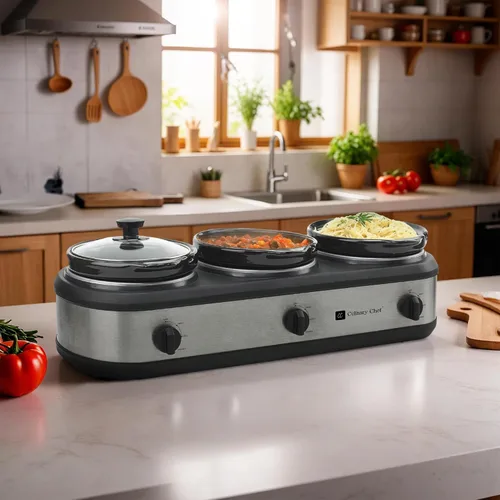 Miniatura 11 de CULINARY CHEF, triple olla de cocción lenta, servidor de buffet de 2.5 cuartos x 3 ollas, calentador de alimentos - Acero inoxidable