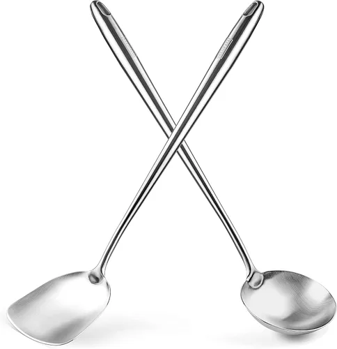 YOSUKATA Espátula y cucharón para wok de 17 pulgadas, juego de 2 herramientas de wok resistentes al calor, cucharón y espátula universales para wok,