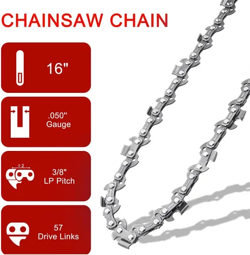 Miniatura 2 de O-CONN Paquete de 4 Cadenas de Motosierra de 16 Pulgadas, Paso de 3/8 de Perfil Bajo, Calibre de 0.050 Pulgadas, 57 Eslabones de Transmisión