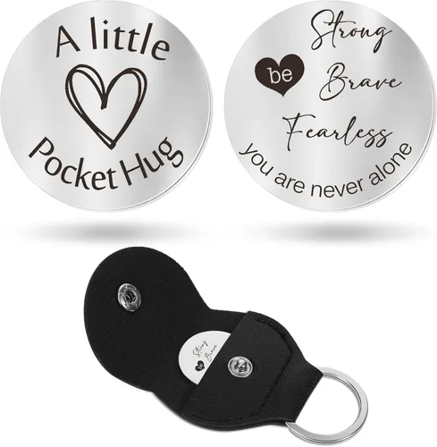Sureio Ficha de recuerdo de bolsillo para relaciones a larga distancia, recuerdo de acero inoxidable, regalo inspirador de doble cara con llavero