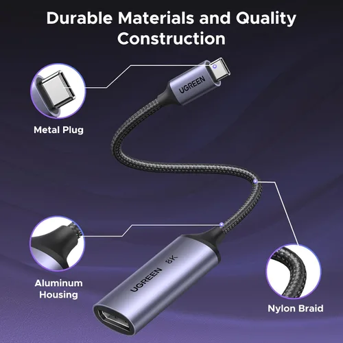 Miniatura 9 de UGREEN Cable adaptador USB C a DisplayPort 1.4 de 8K a 60Hz 4K a 240Hz Thunderbolt 4/3 a puerto de pantalla convertidor con HDR VRR ALLM trenzado