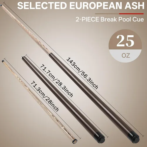 Miniatura 5 de AKLOT Heavy Hitter Jump Break Cue- 21 onzas, 23 onzas, 25 onzas, 28 onzas, 3 piezas, punta de baquelita de 0.55 pulgadas, para rupturas explosivas