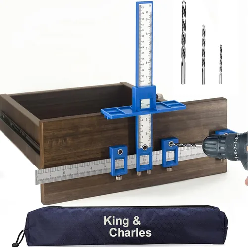 King&Charles Plantilla de herrajes para gabinete, plantilla de manija de gabinete con 3 brocas de taladro de madera de punta, uso para manijas,