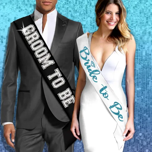 Miniatura 5 de Something Blue Gift for Bride To Be Sash - Banda de satén de grado nupcial - Decoraciones de despedida de soltera azul turquesa, Juego de 2 piezas