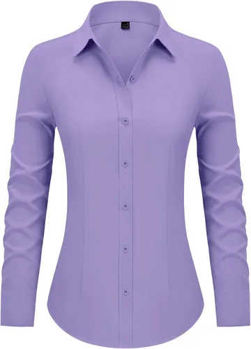 Miniatura 25 de Camisas con botones para mujer ajustadas, camisa de vestir de manga larga, blusa con cuello, camisa de trabajo, para negocios, para oficina, atuendo