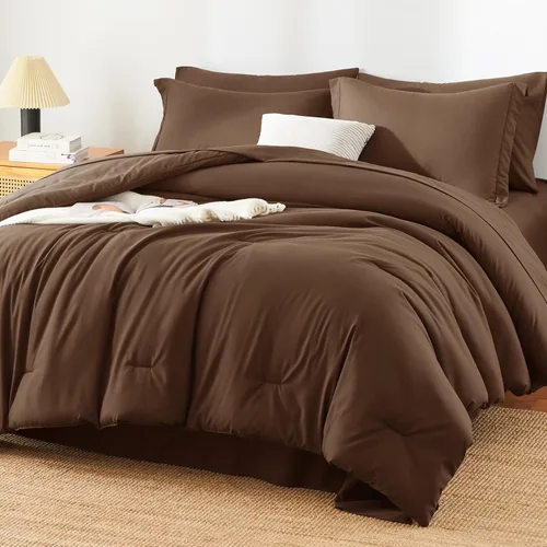Miniatura 26 de Juego de edredón blanco queen, 7 piezas cama en una bolsa, juego ligero de ropa de cama queen, juego de 7 piezas para todas las estaciones, suave
