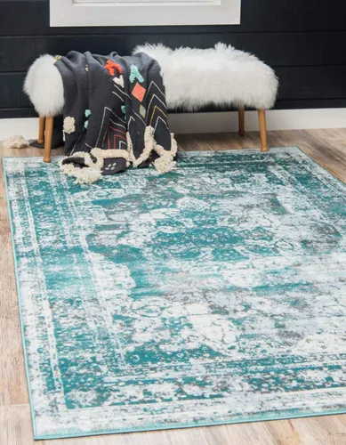 Unique Loom, colección Sofía - Alfombra de la colección Salle Garnier (4' 1" x 6' 1", turquesa/azul, rectangular)