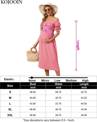 Miniatura 7 de KOJOOIN Vestido de maternidad de manga corta con hombros descubiertos para mujer, vestido de verano casual con volantes, vestido midi fluido