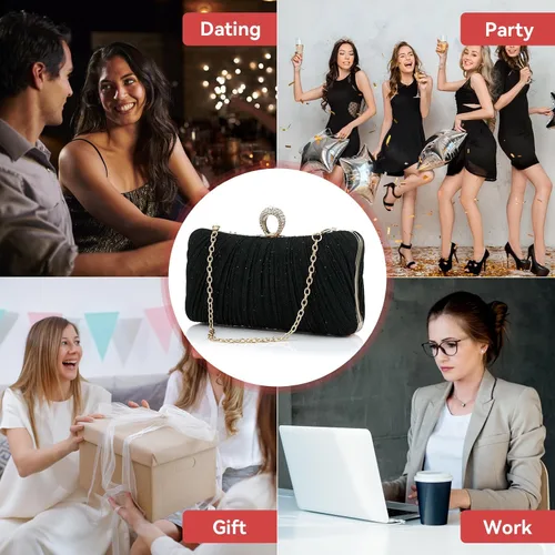 Miniatura 9 de Simcat Bolso de mano dorado para mujer, bolso de noche con purpurina, plisado, para mujer, formal, novia, boda, baile de graduación