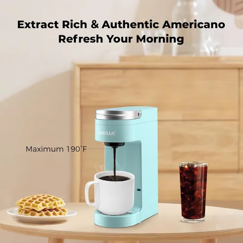 Miniatura 5 de CHULUX Cafetera delgada de una sola porción, cafetera ligera K-pod para viajes y hogar, color cian