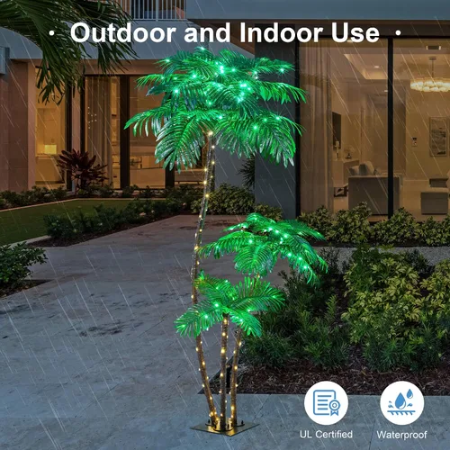 Miniatura 2 de Palmera artificial iluminada de 6 pies, 3 pies y 2 pies, decoración de palmera artificial para exteriores, 203 luces LED, árbol falso