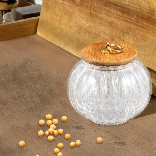 Miniatura 6 de PRETYZOOM Recipiente de cristal en forma de calabaza, tarro de almacenamiento transparente de 27.1 fl oz/27 oz con tapa hermética, tarro de dulces