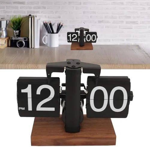 Miniatura 8 de Reloj abatible, retro vintage digital abatible, funciona con pilas, giro automático, estante de escritorio mecánico para sala de estar, oficina