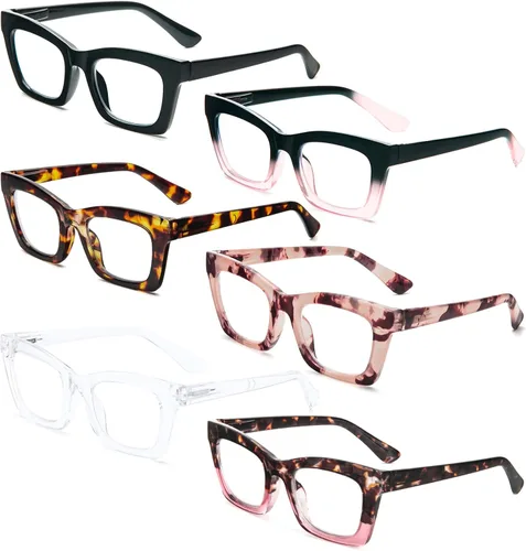 Miniatura 2 de REAVEE 6 Pack Reading Glasses for Women Blue Light Blocking, Cute Square Computer Readers with Spring Hinge