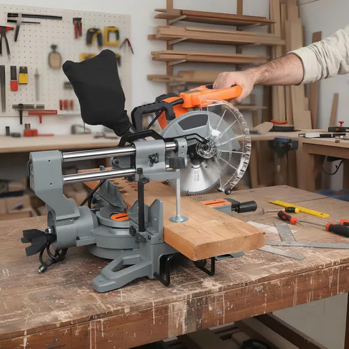 Miniatura 5 de Sierra ingletadora compuesta de 10 pulgadas, sierra ingletadora deslizante LAZYLAND 15A 5000RPM con doble bisel 0-45°, luz de trabajo LED y bolsa