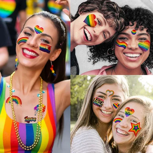 Miniatura 2 de Más de 132 tatuajes temporales de orgullo gay LGBT para mujeres, hombres y adultos, tatuajes temporales de arco iris temporales, calcomanías
