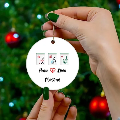Miniatura 4 de Adornos de recuerdo de Navidad, adornos chinos de paz, amor, mahjong, adornos de cerámica, regalos de Mahjong, adornos colgantes para árbol