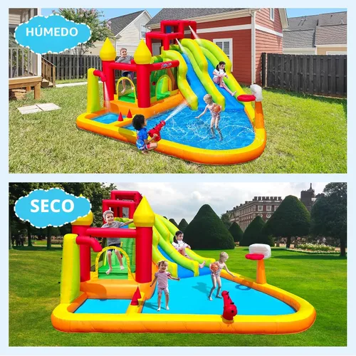 Miniatura 2 de MIRUNAIR Casa inflable de rebote con toboganes, tobogán acuático inflable para niños en el patio trasero, parque acuático de rebote con soplador