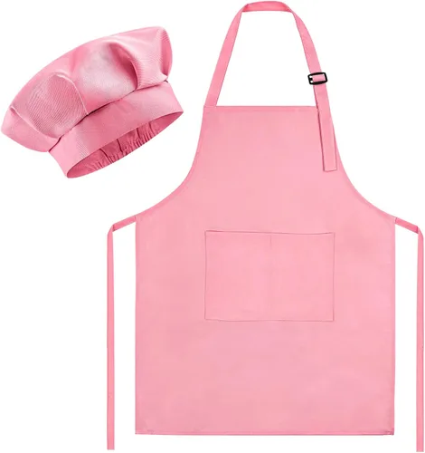Miniatura 13 de Morcheiong Juego de gorro y delantal de chef para niños, delantal de pintura ajustable para niños y gorro de chef con 2 bolsillos para cocinar