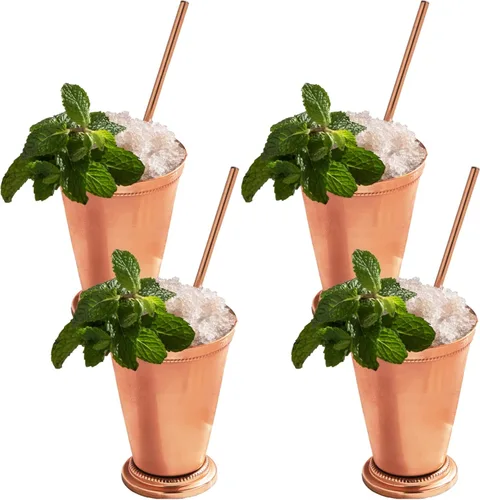 Sol Living Juego de 4 tazas de julep de menta, con forro de acero inoxidable de 12 onzas, tazas de cobre hechas a mano Kentucky Derby, juego de