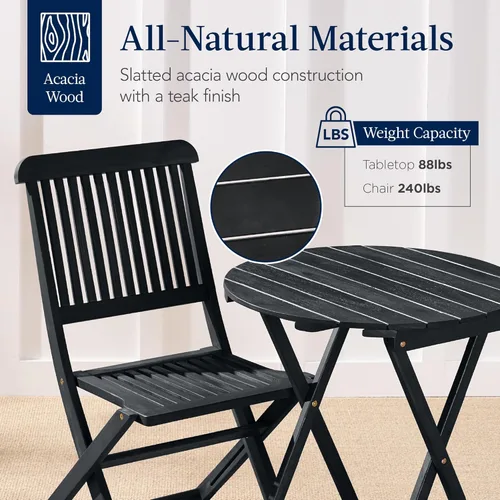 Miniatura 4 de Best Choice Products Juego de 3 piezas de madera de acacia, muebles de patio plegables para patio trasero, balcón, terraza con 2 sillas, mesa