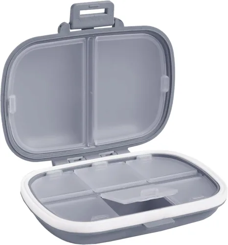 Miniatura 11 de Holii Pastillero de viaje, 8 compartimentos, pastillero portátil, pastillero diario para guardar vitaminas, pequeño contenedor de píldoras para Azul