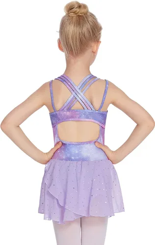 Miniatura 3 de Zaclotre Leotardos de gimnasia para niñas, con tirantes cruzados, brillantes vestidos de baile de ballet con espalda hueca y falda para disfraz