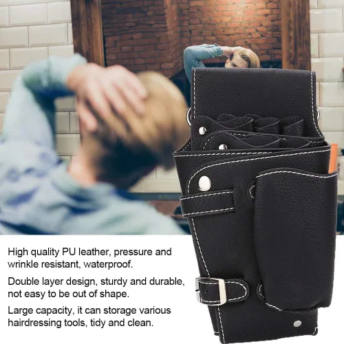 Miniatura 3 de ZJchao Riñonera para estilista, tijeras de peluquería, bolsa de cintura de piel sintética, herramientas de peluquería, estuche para tijeras