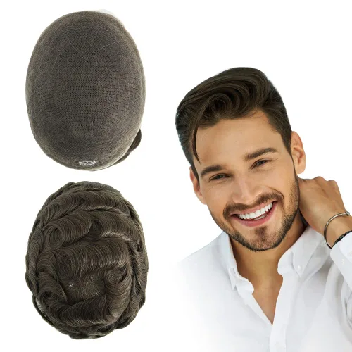 Miniatura 8 de HAIR NATURE Toupee para hombres, sistemas de reemplazo de cabello humano, piezas de cabello rubio de encaje francés completo 8x10#22R