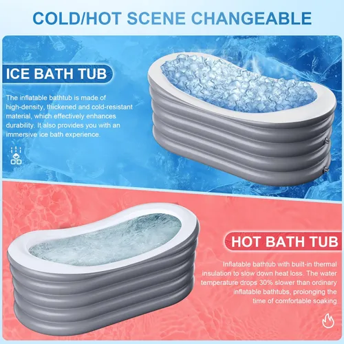 Miniatura 5 de BINYUAN Bañera inflable para adultos – Tina de hidromasaje plegable portátil con bomba eléctrica, diseño de baño caliente y hielo, plegable para 1-2