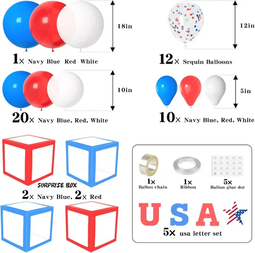 Miniatura 4 de Decoraciones del 4 de julio, suministros para fiesta de BAGERLY para el 4 de julio, manteles de globos decorativos azul marino, rojo, blanco
