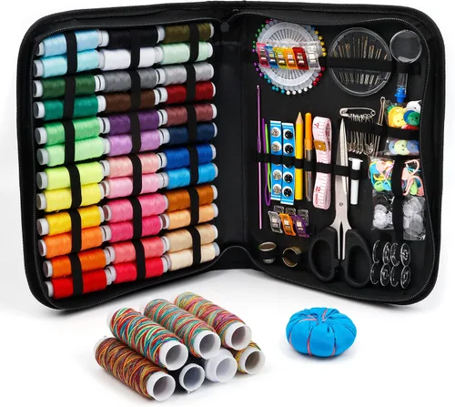 Kit de costura grande, 226 piezas de suministros de costura premium con 43 carretes de hilo XL, funda de cuero, tijeras, hilo, agujas y accesorios,
