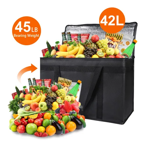 Miniatura 50 de Bodaon Paquete de 10 bolsas aisladas para entrega de alimentos para comidas calientes y frías, bolsas térmicas y enfriadoras, bolsa aislante de Negro