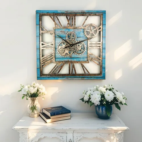 Miniatura 5 de ImprovingLife The Gears Clock - Reloj de pared cuadrado con engranaje móvil real de 24 pulgadas, estilo vintage, industrial, de gran tamaño, casa