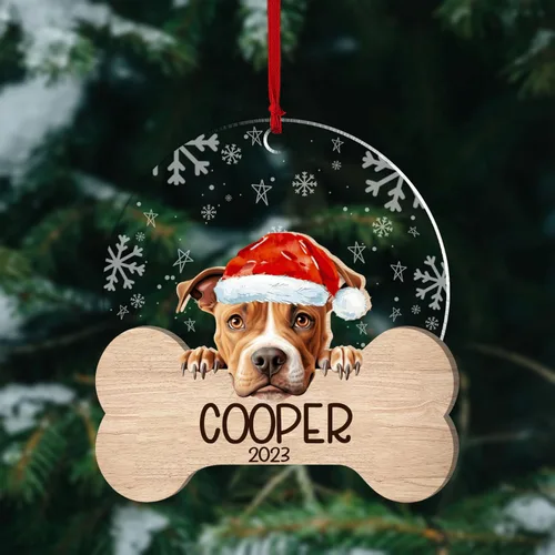 Miniatura 4 de Nazenti American Pit Bull Terrier Adorno de Navidad, adorno de perro fotográfico, adorno de perro personalizado, adornos de fotos de madera