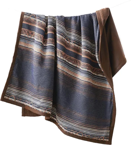 Miniatura 4 de Paseo Road Estes - Manta Western, 50 x 60 pulgadas, manta rústica a rayas, detalles de piel sintética, manta jacquard de felpilla para sofá, cama