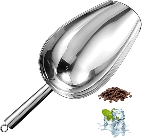Cuchara de hielo de metal de 12 onzas, pequeña cuchara de hielo de acero inoxidable para máquina de hielo, cubeta de hielo, cocina, congelador, bar,