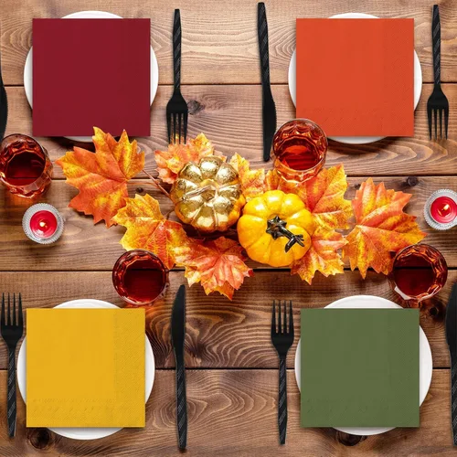 Miniatura 6 de Whaline 80 servilletas de papel de otoño de Acción de Gracias, desechables, color rojo, naranja, amarillo, verde, para cosecha, hogar, fiesta