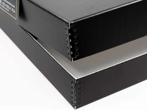 Miniatura 3 de Lineco 16x20 Caja de almacenamiento tipo folio negra con tapa, 1.75" de profundidad. Sin ácidos con borde de metal. Preserva la longevidad