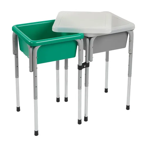 Miniatura 12 de ECR4Kids Mesa de juego ajustable de arena y agua de 2 estaciones, con recipientes sensoriales, Verde helecho/Azul polvoriento