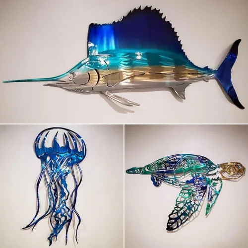 Miniatura 7 de Enfudid Decoración de pared de tortuga marina de metal, decoración de pared personalizada de metal para colgar en la pared, esculturas de pared