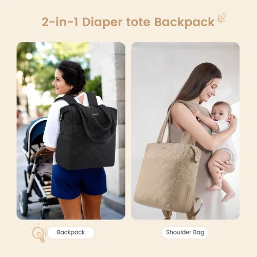 Miniatura 2 de LOVEVOOK Mochila para pañales, bolsa de pañales para mamá y papá con cambiador, bolsillos aislados, mochila ligera convertible para mamá con funda
