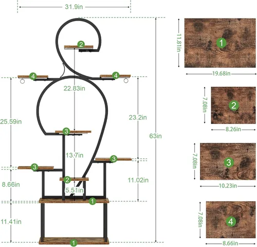 Miniatura 7 de POZILAN Soporte para plantas de interior con luces de crecimiento, estante de plantas de interior de 63 pulgadas de alto, soportes iluminados de 9