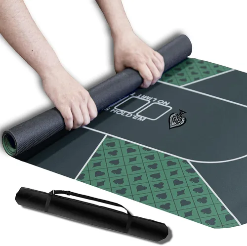 Miniatura 9 de Tapete de póquer impermeable con 4 posavasos, tapete de juego de casino antideslizante de 47 x 24 pulgadas para Texas Holdem, cubierta de mesa