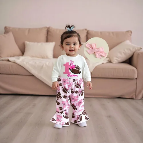 Miniatura 101 de Kuriozud Conjunto de mameluco con volantes para bebé recién nacida, con volantes, lindo conjunto de pantalones acampanados con diadema
