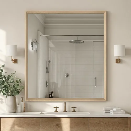 Miniatura 31 de Espejo de Pared Enmarcado con Efecto de Madera de Roble, Espejo Rectangular de 16x20, Vidrio Templado Anti-desplatado de 1/8", Marco Sostenible