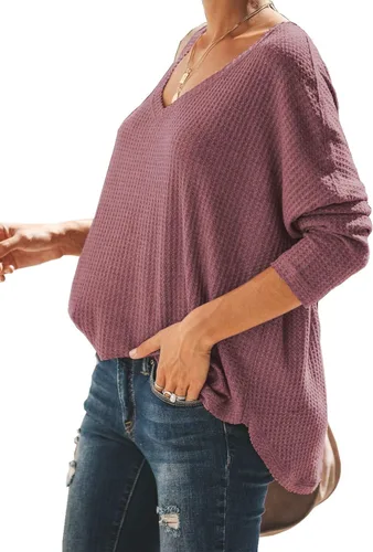 Miniatura 4 de iGenjun - Suéter casual con cuello en V hombros descubiertos mangas de murciélago sin botones para mujer