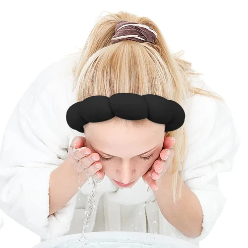 Miniatura 9 de Zkptops Diadema de Spa para Lavar la Cara Muñequera Esponja Maquillaje Cuidado de la Piel Diadema de Tela de Rizo Burbuja Suave Prepárate Diadema