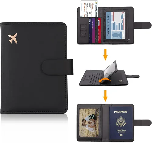Miniatura 2 de Melsbrinna - Funda para pasaporte, ranuras para tarjetas, bonita funda para pasaporte para mujeres/hombres, resistente al agua con bloqueo RFID